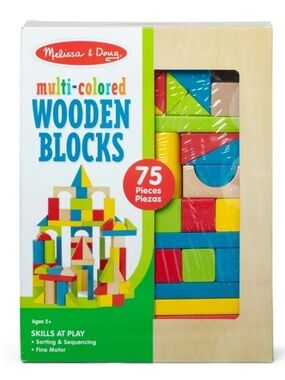 New Melissa & Doug multi-colored Wooden Building Block Set 75 pieces